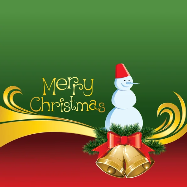 Διάνυσμα Χριστουγεννιάτικη κάρτα με κουδούνια και χιονάνθρωπος — Διανυσματικό Αρχείο