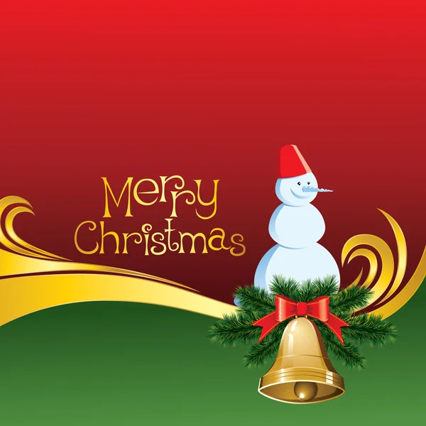 Carte de Noël vectorielle avec cloches et bonhomme de neige — Image vectorielle