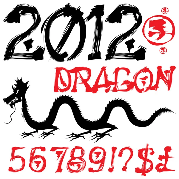 Dragon och asiatiska vektor alfabetet — Stock vektor