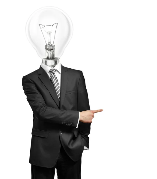 Lampa huvud affärsman visar med finger — Stockfoto