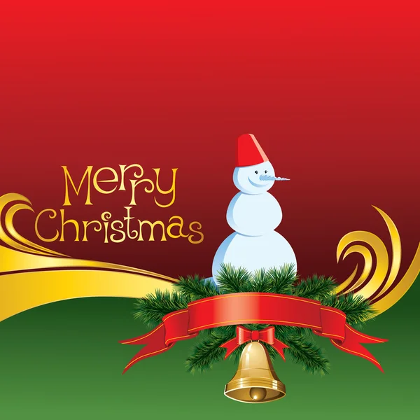 Cartão de Natal vetorial com sinos e boneco de neve — Vetor de Stock