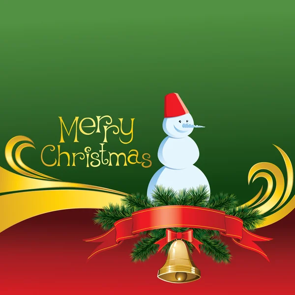 Cartão de Natal vetorial com sinos e boneco de neve — Vetor de Stock