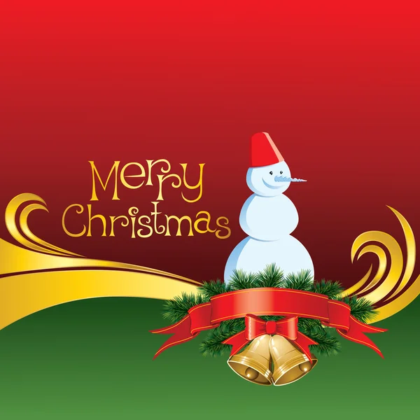 Vektor-Weihnachtskarte mit Glocken und Schneemann — Stockvektor