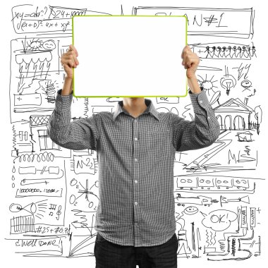 Male with write board in his hands clipart