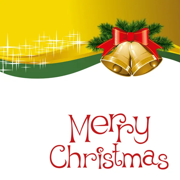 Carte de Noël avec cloches avec arbre de Noël — Image vectorielle