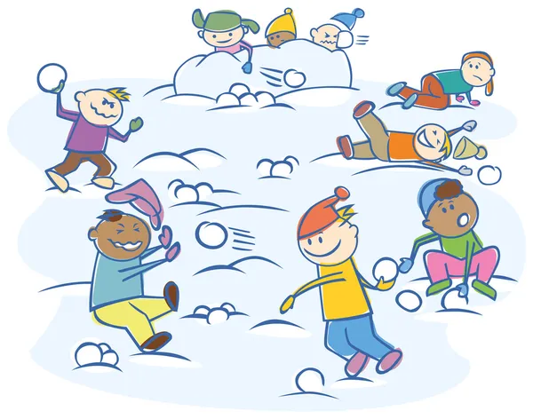 Crianças jogando bolas de neve isolado — Vetor de Stock