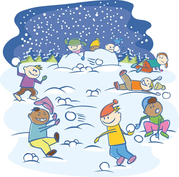Kids playing snowballs isolated — Stock Vector