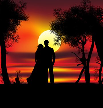 two lovers on sunset clipart