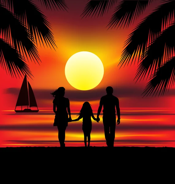 Famille au coucher du soleil — Image vectorielle