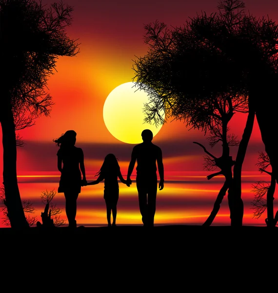 Familie bei Sonnenuntergang — Stockvektor
