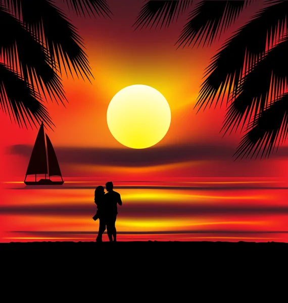Dois amantes no pôr do sol —  Vetores de Stock