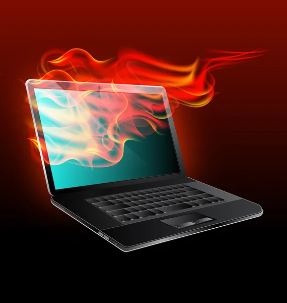 Laptop fogo aberto — Vetor de Stock