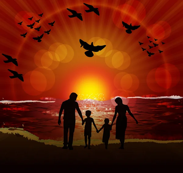 Family on sunset — Stock Vector
