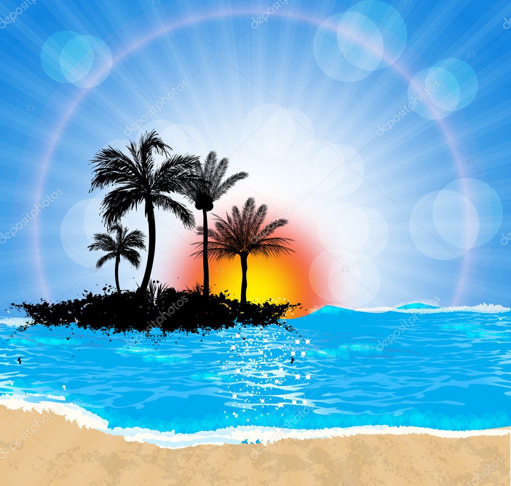 Beach and sunset — Stock Vector © pkdinkar #7792747