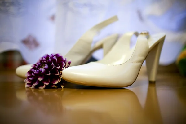 Photo of white shoes and flowers — Stock Photo, Image