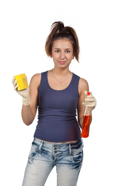 She cleans — Stock Photo, Image