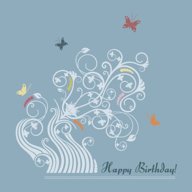 Cute floral happy birthday card clipart