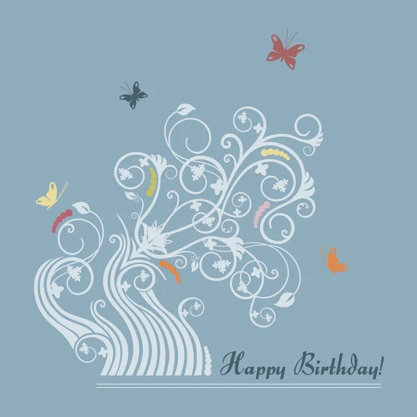 Lindo floral feliz cumpleaños tarjeta — Archivo Imágenes Vectoriales