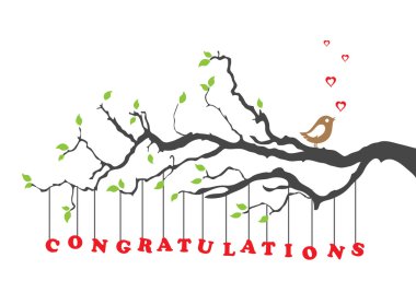 Congratulations greeting card with bird clipart