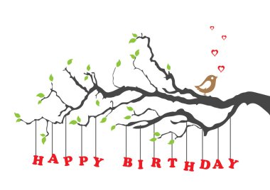 Happy birthday card with bird clipart