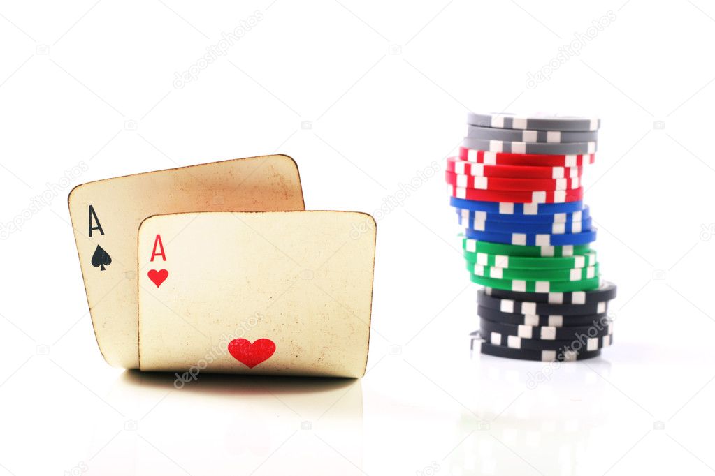 Two aces and chips stack