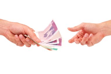 Hand give money to another clipart