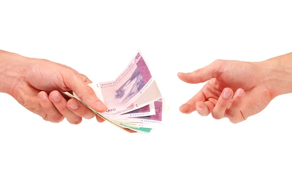 Hand geld geven aan andere — Stockfoto