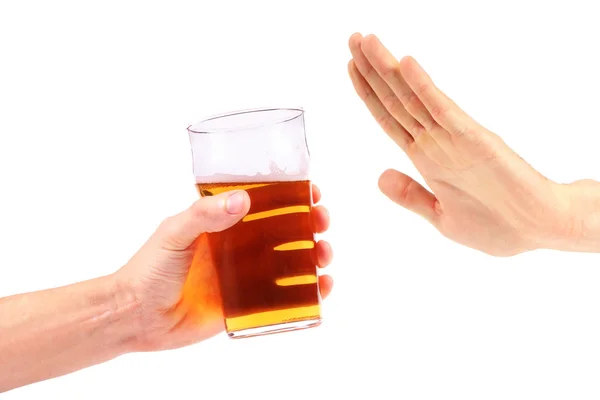 Hand reject a glass of beer — Stock Photo, Image