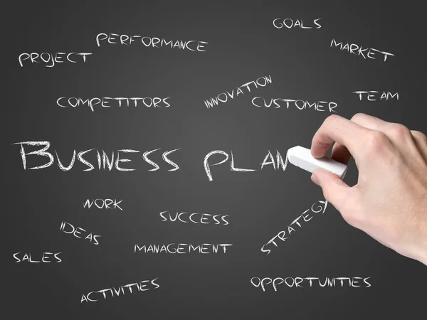 Businessplan op blackboard — Stockfoto