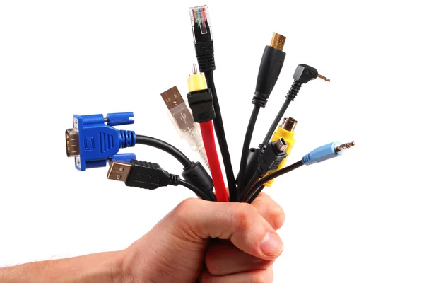 Cable tangle in hand — Stock Photo, Image