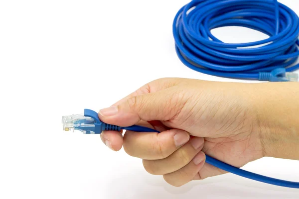 Hand and internet connection wire — Stock Photo, Image