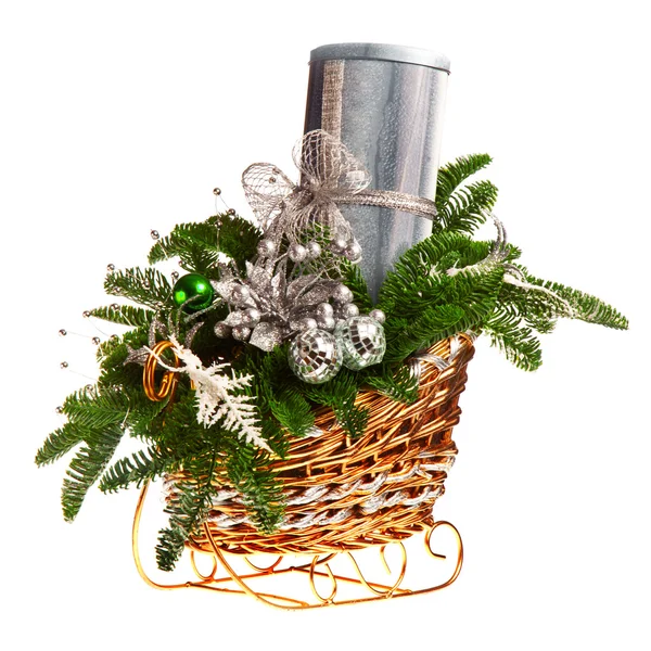 Christmas gift basket on white background — Stock Photo, Image