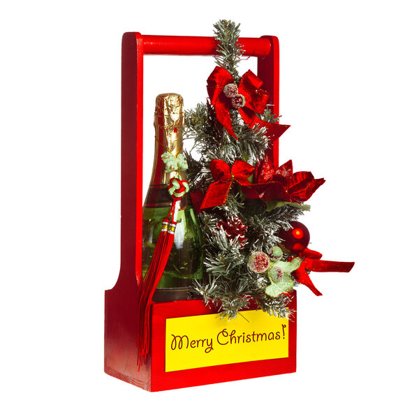 Christmas gift basket on white background