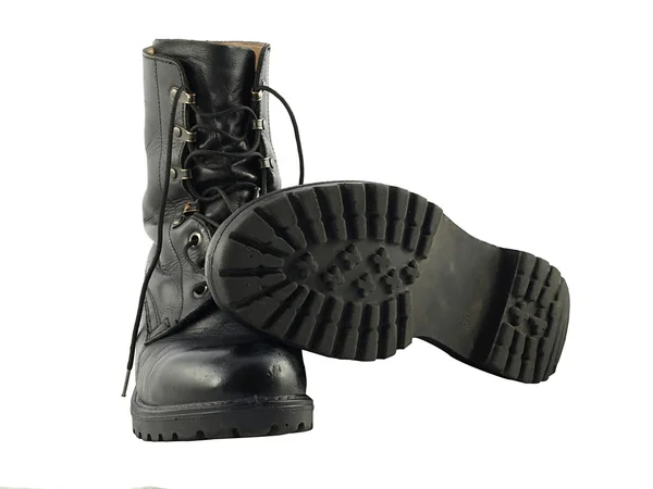 Dvojice černých zařízena armádní výzbroje bojové boty — Stock fotografie