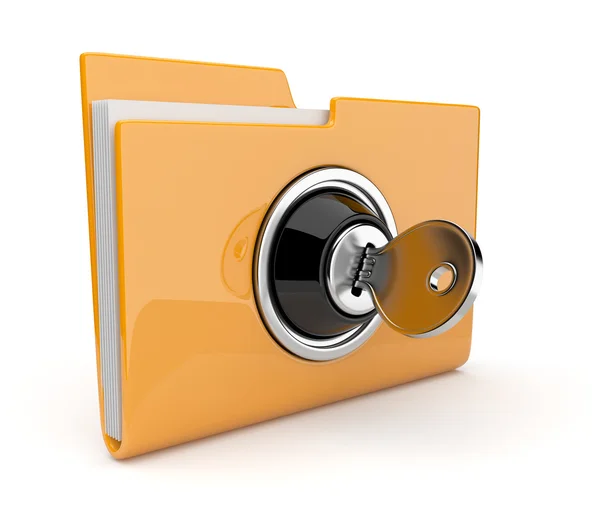 黄色文件夹和锁。数据安全的概念。3d 隔离 — 图库照片