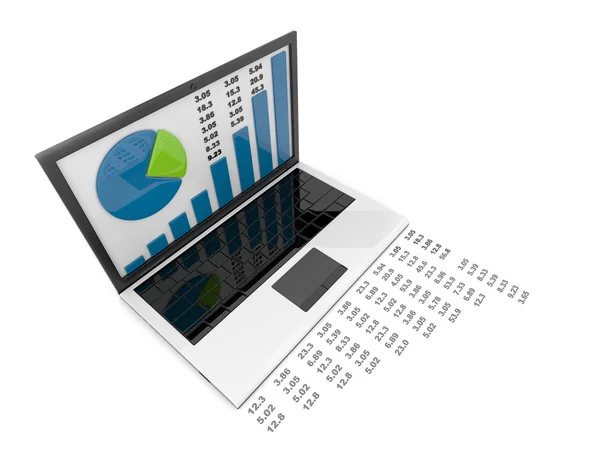 Laptop mit Grafik. Geschäftserfolg. isoliert auf weiß — Stockfoto