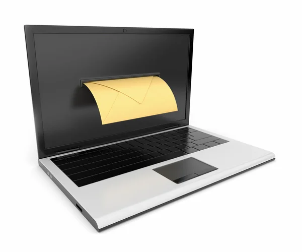 Laptop y correo. Ilustración 3D aislada en blanco — Foto de Stock