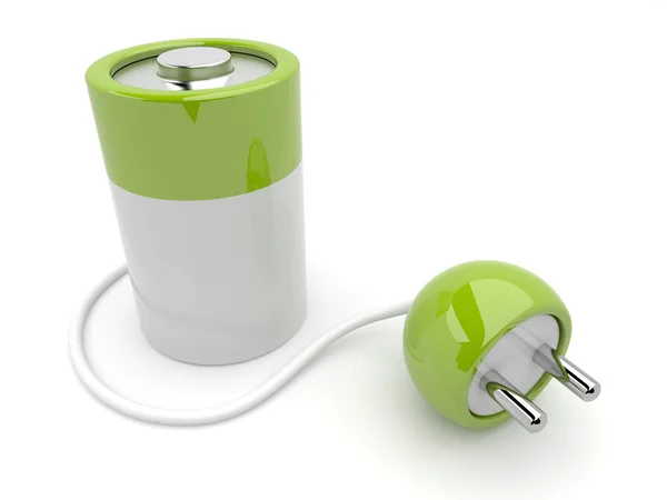 Carregador de bateria com ficha. Ilustração 3D, isolado — Fotografia de Stock
