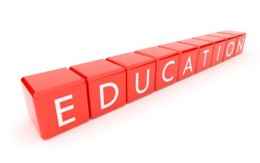 Education. The text on red 3d cubes. Isolated clipart