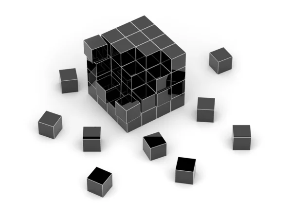 Zwarte kubus 3d. geïsoleerd. — Stockfoto