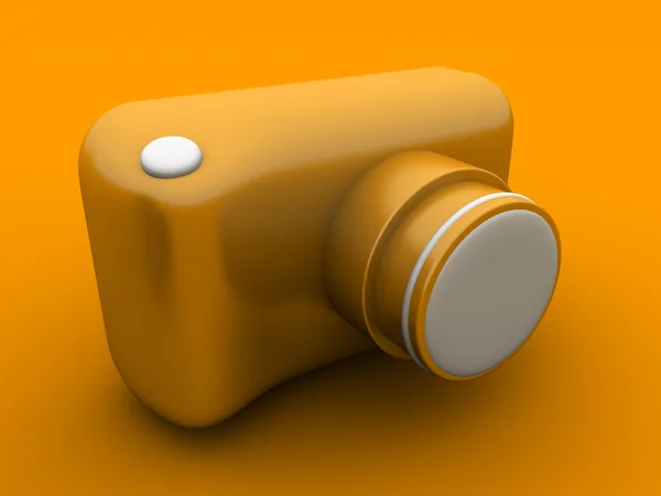 Câmera fotográfica 3D. Em um fundo laranja — Fotografia de Stock