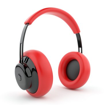 Red headphones 3D. Icon. Isolated on white background clipart