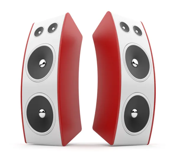 Červené audio reproduktor. Akustický systém 3d. izolované na bílém backgro — Stock fotografie