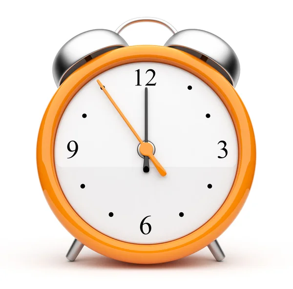 Reloj despertador naranja 3d. Icono. Aislado sobre fondo blanco — Foto de Stock