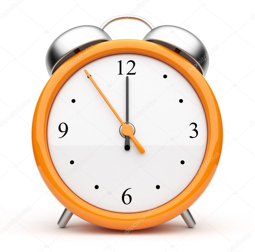 Orange alarm clock 3d. Icon. Isolated on white background