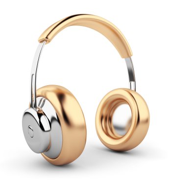 Golden headphones 3D. Icon. Isolated on white background clipart