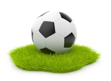 Yeşil çimenlerin üzerinde futbol topu. Spor kavram. Beyaz ba izole
