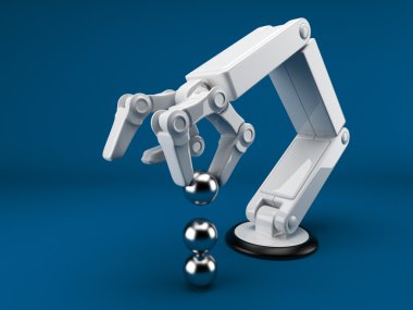 Robotic hand holding sphere 3d. Artificial intelligence. On blue clipart