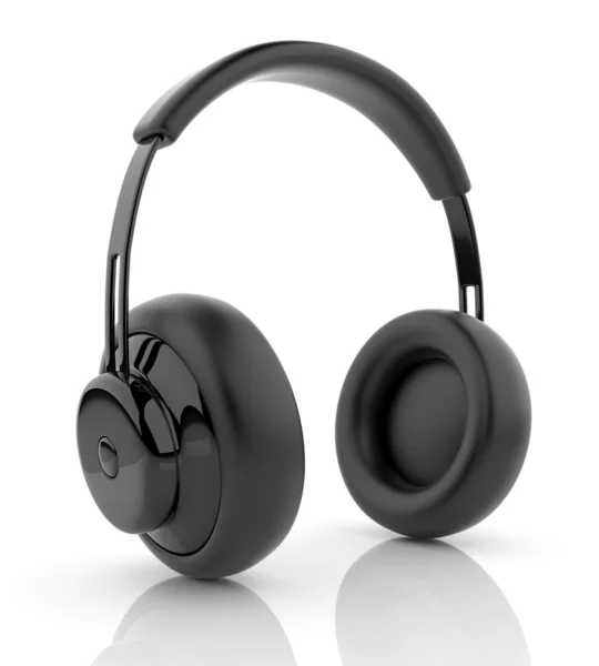 Μαύρο ήχου ακουστικά 3d. εικονίδιο. απομονώνονται σε λευκό φόντο — Φωτογραφία Αρχείου