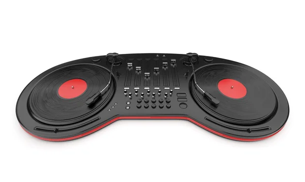 DJ control mezclador de música con disco de vinilo 3D. Aislado sobre blanco —  Fotos de Stock